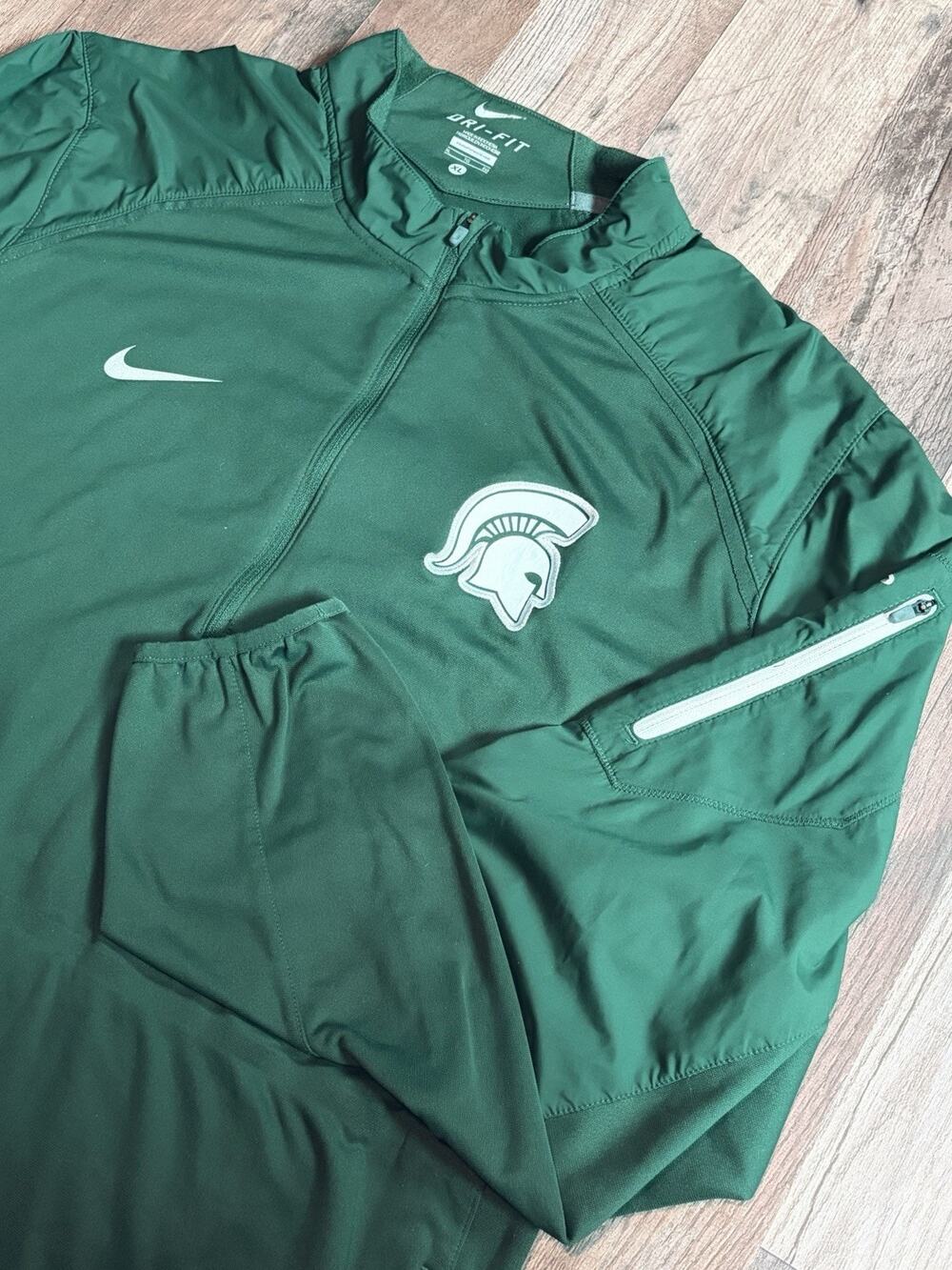 Nike Dri Fit Michigan State Spartans 1/4 Zip Pullover Sweater Mens XL Green